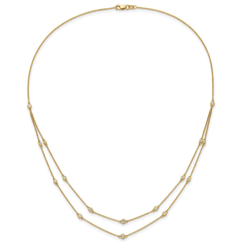 14K Gelbgold Echt Diamant Multi Station Doppelt Strang Halskette