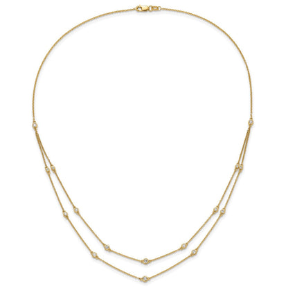14K Gelbgold Echt Diamant Multi Station Doppelt Strang Halskette