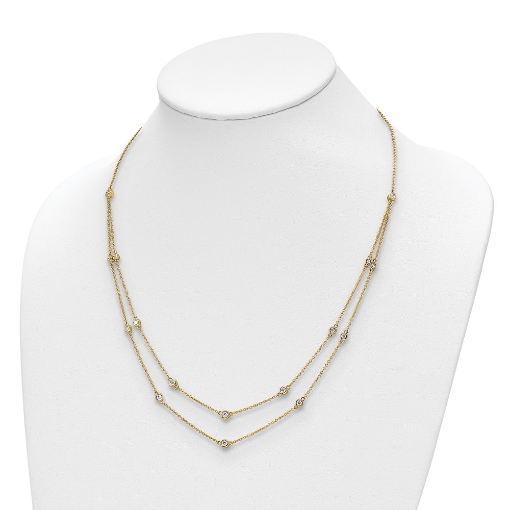 14K Gelbgold Echt Diamant Multi Station Doppelt Strang Halskette