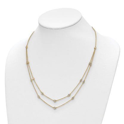 14K Gelbgold Echt Diamant Multi Station Doppelt Strang Halskette