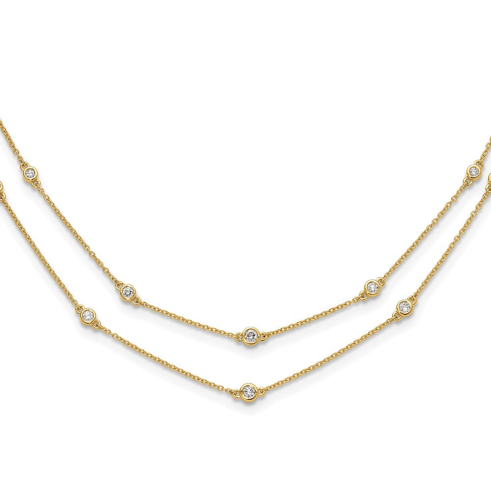 14K Gelbgold Echt Diamant Multi Station Doppelt Strang Halskette