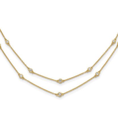 14K Gelbgold Echt Diamant Multi Station Doppelt Strang Halskette