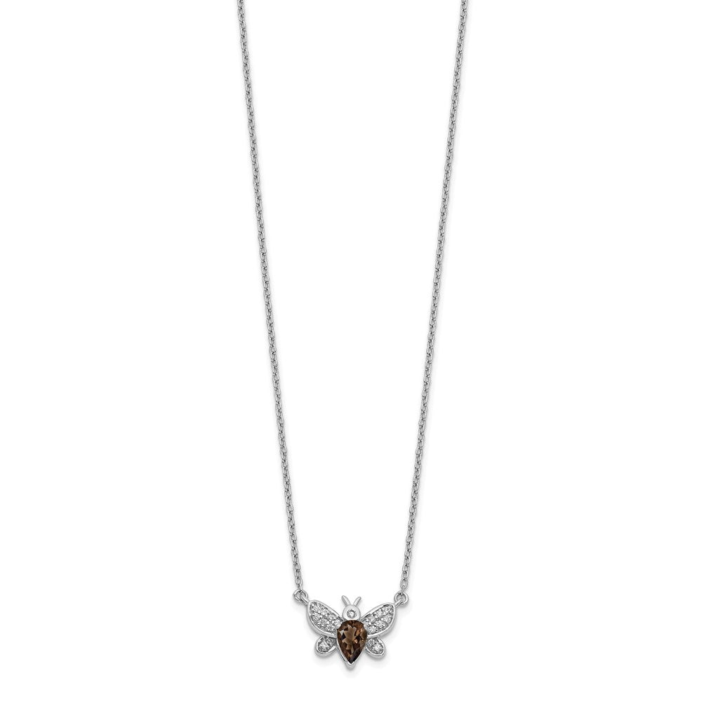 14K Weißgold Echt Diamant und Smokey Quarz Biene 18 Zoll Halskette