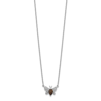 14K Weißgold Echt Diamant und Smokey Quarz Biene 18 Zoll Halskette