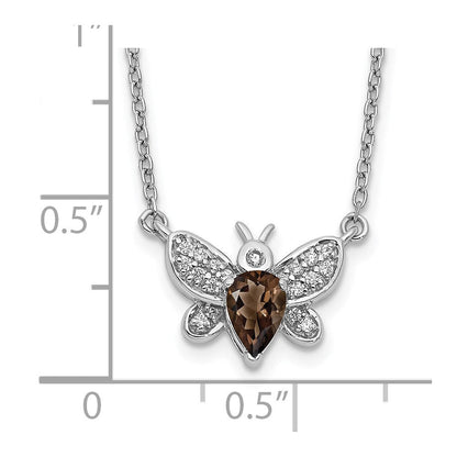 14K Weißgold Echt Diamant und Smokey Quarz Biene 18 Zoll Halskette