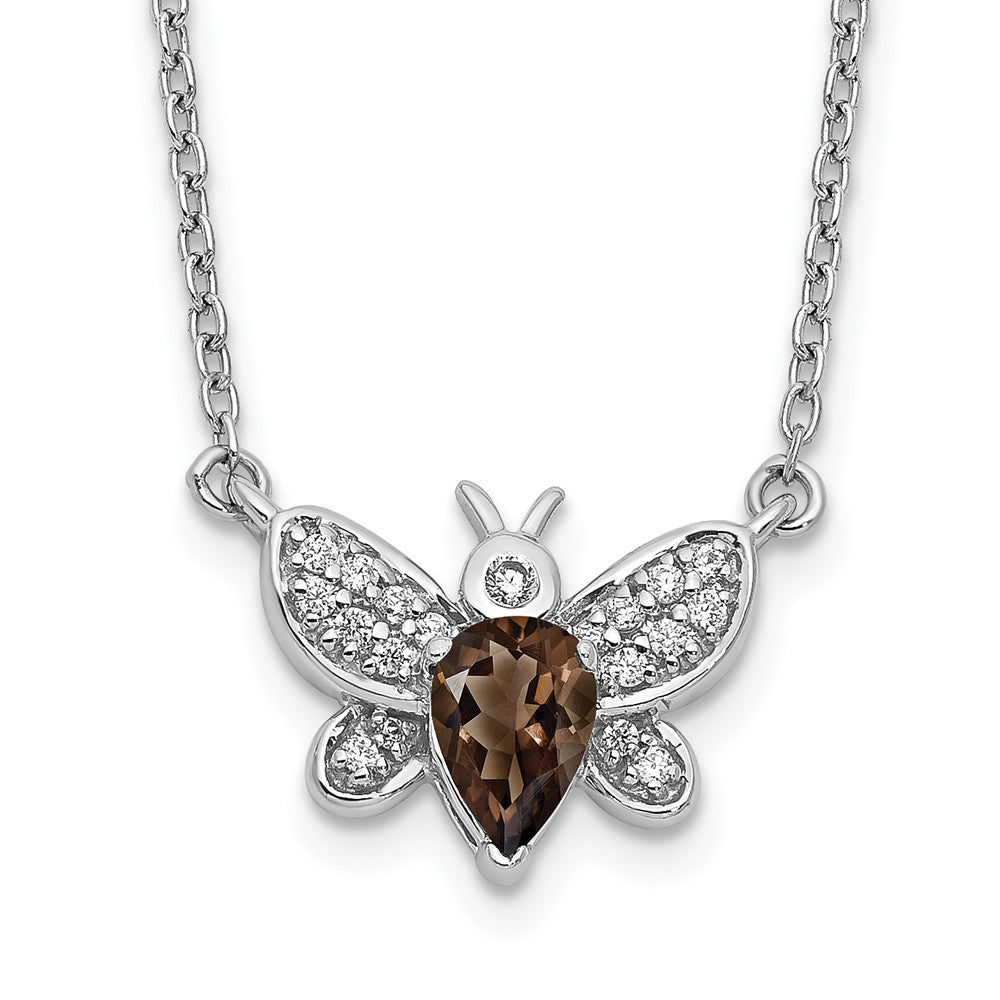14K Weißgold Echt Diamant und Smokey Quarz Biene 18 Zoll Halskette
