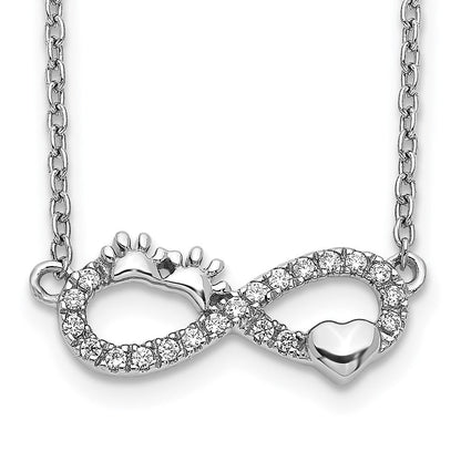 14K Weißgold Echt Diamant Unendlichkeit Pawprint/heart 18 Zoll Halskette