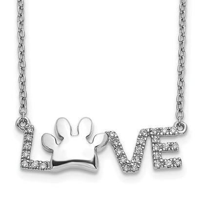 14K Weißgold Echt Diamant Paw Druck Liebe Halskette