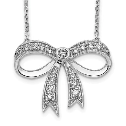 14K Weißgold Echt Diamant Schleife Halskette
