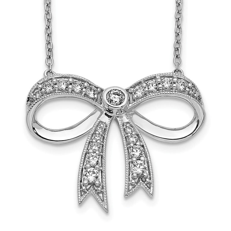 14K Weißgold Echt Diamant Schleife Halskette
