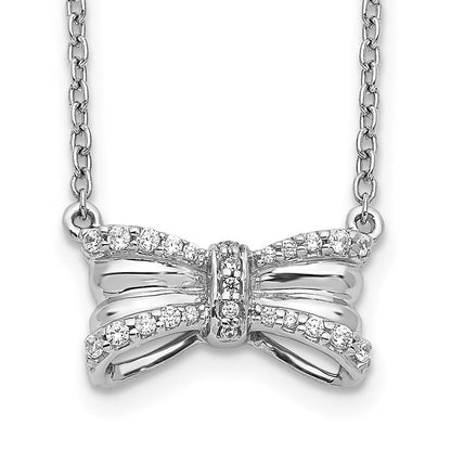 14K Weißgold Echt Diamant Schleife Halskette