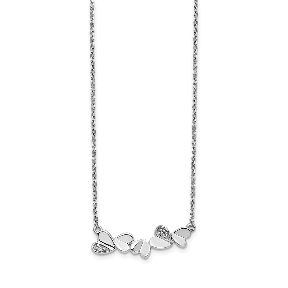 14K Weißgold Echt Diamant Herzen Stab Halskette