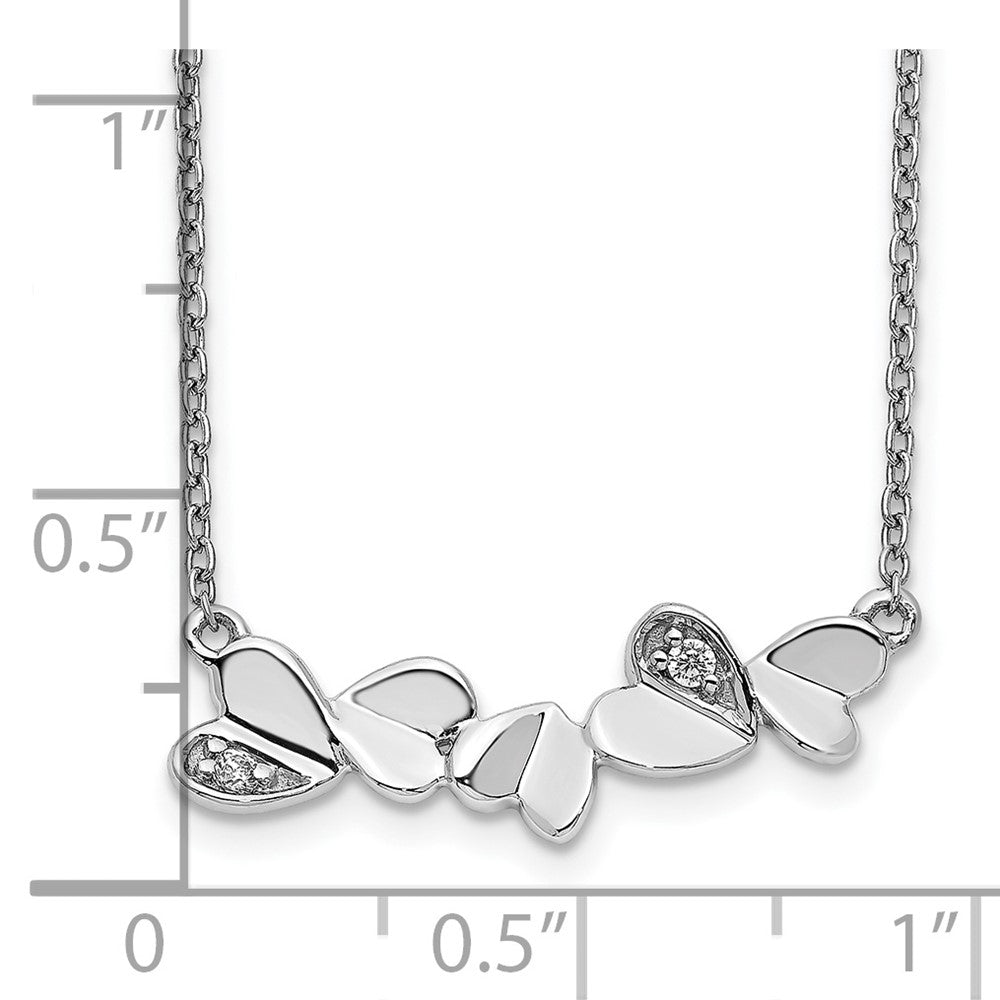 14K Weißgold Echt Diamant Herzen Stab Halskette
