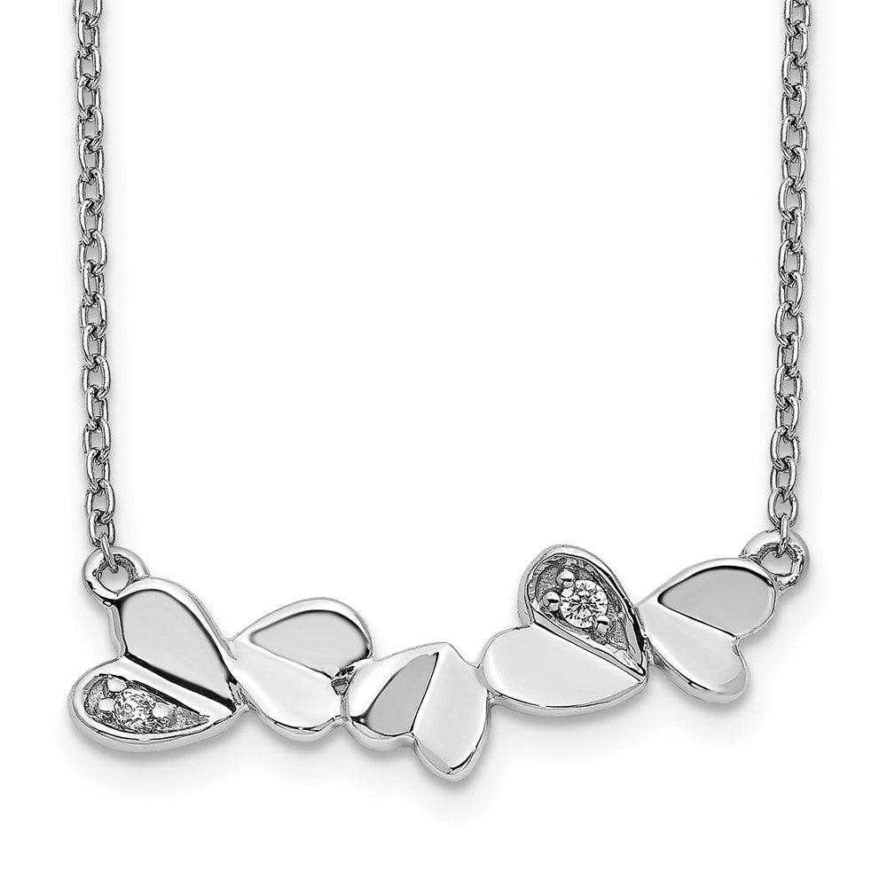 14K Weißgold Echt Diamant Herzen Stab Halskette