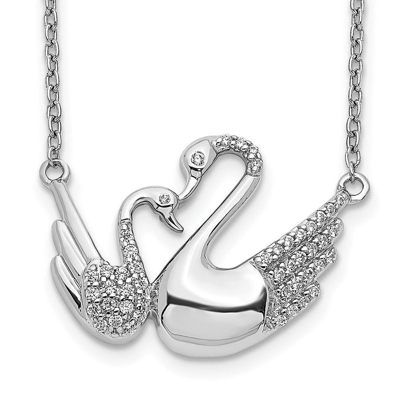 14K Weißgold Echt Diamant Swans Halskette