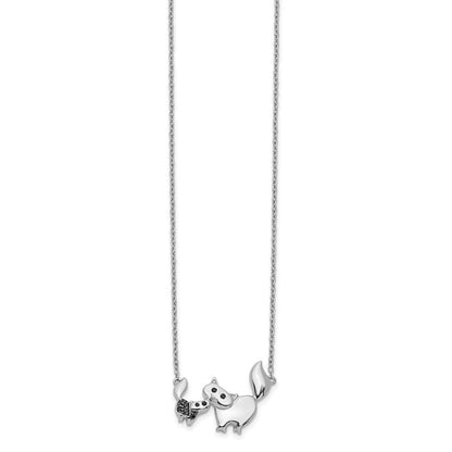 14K Weißgold Schwarz Echt Diamant Mutter und Baby Katze 18 Zoll Halskette