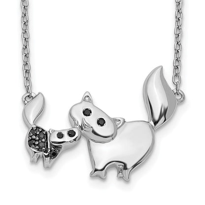 14K Weißgold Schwarz Echt Diamant Mutter und Baby Katze 18 Zoll Halskette