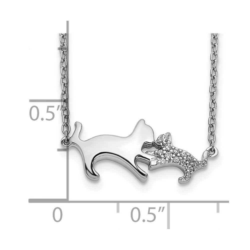 14K Weißgold Echt Diamant Mutter & Baby Katze Halskette