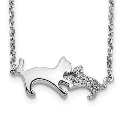 14K Weißgold Echt Diamant Mutter & Baby Katze Halskette
