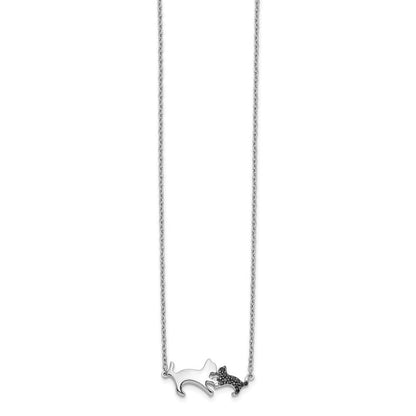 14K Weißgold Schwarz Echt Diamant Mutter und Baby Katze 18 Zoll Halskette
