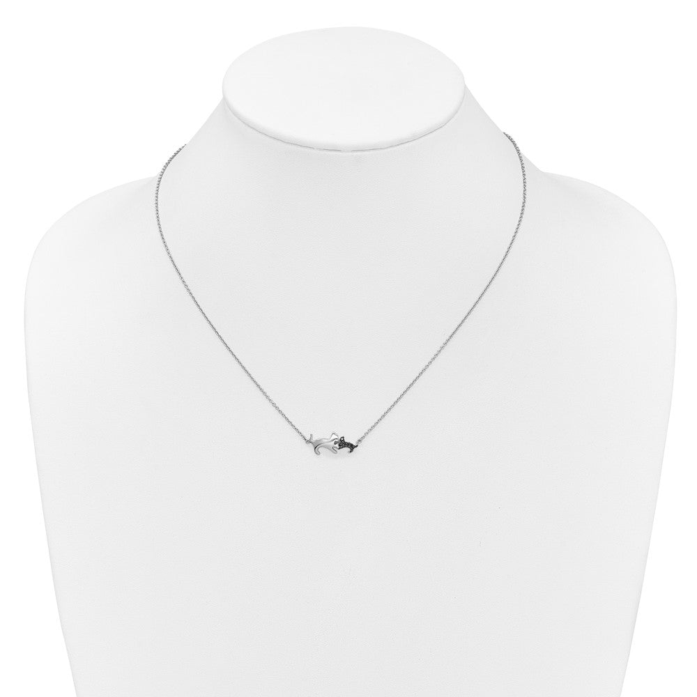 14K Weißgold Schwarz Echt Diamant Mutter und Baby Katze 18 Zoll Halskette