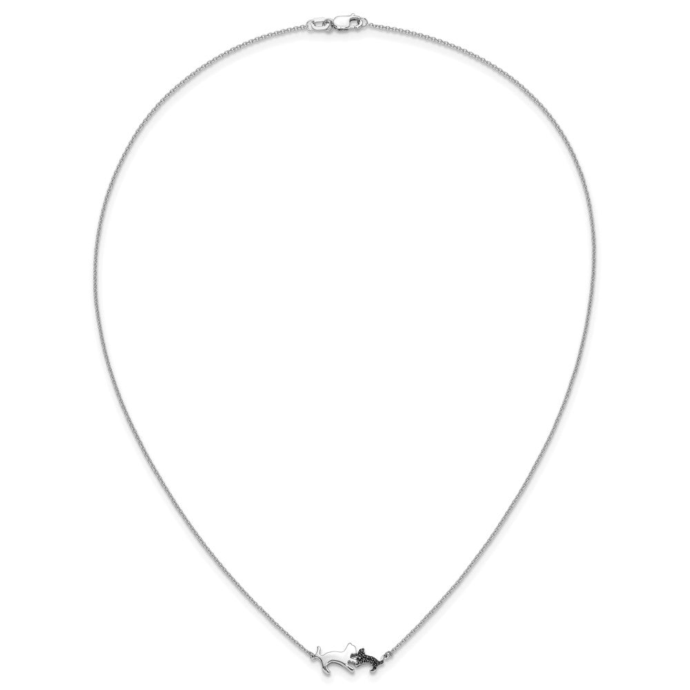 14K Weißgold Schwarz Echt Diamant Mutter und Baby Katze 18 Zoll Halskette