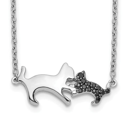 14K Weißgold Schwarz Echt Diamant Mutter und Baby Katze 18 Zoll Halskette