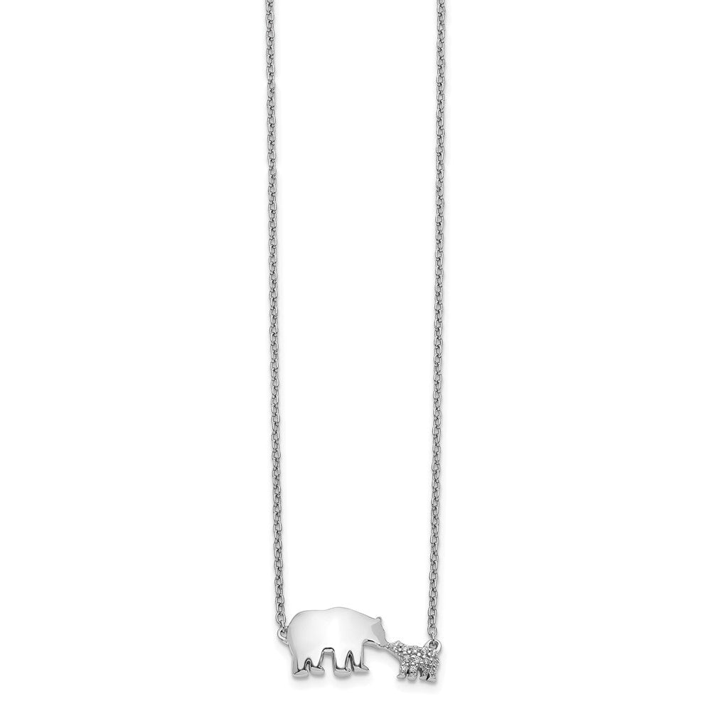 14K Weißgold Echt Diamant Mutter & Baby Bär Halskette
