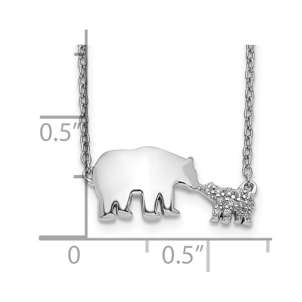 14K Weißgold Echt Diamant Mutter & Baby Bär Halskette
