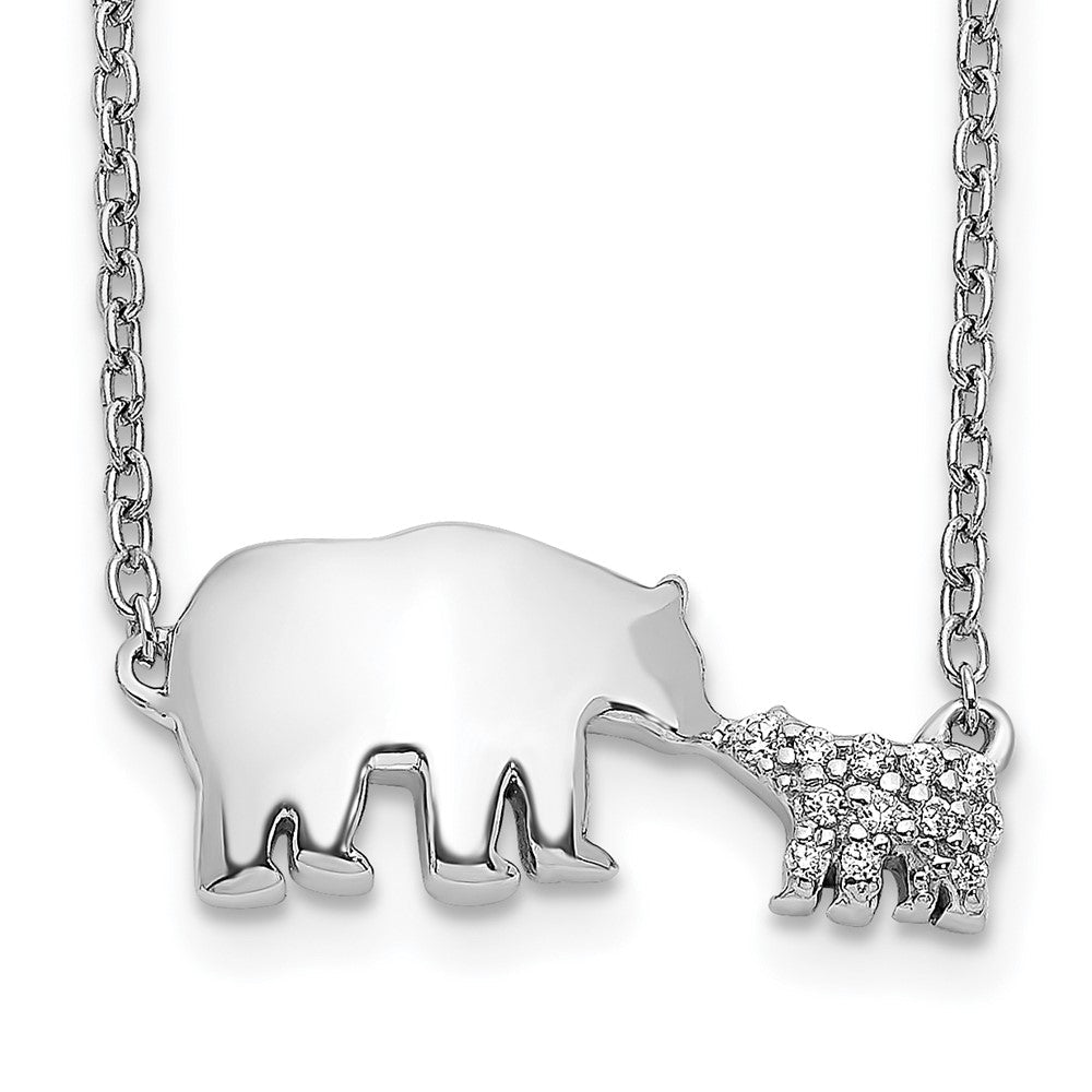 14K Weißgold Echt Diamant Mutter & Baby Bär Halskette