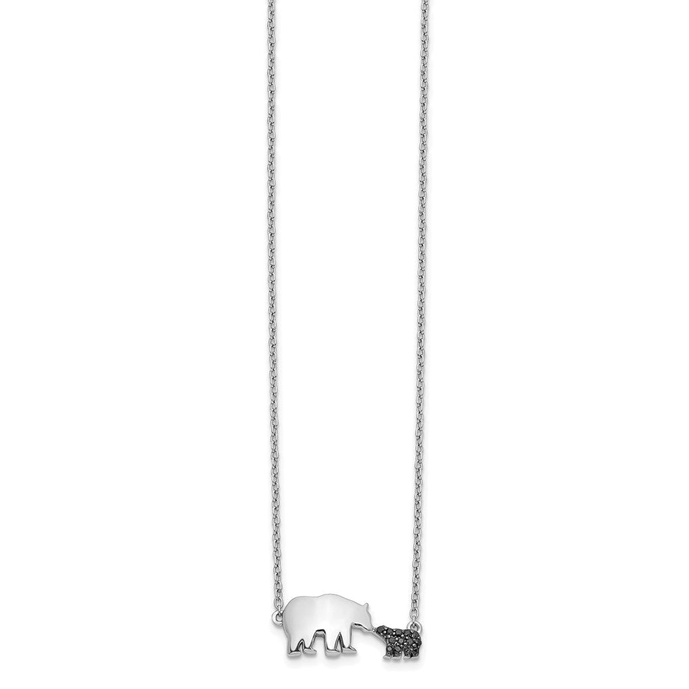14K Weißgold Schwarz Echt Diamant Mutter und Baby Bär 18 in Halskette