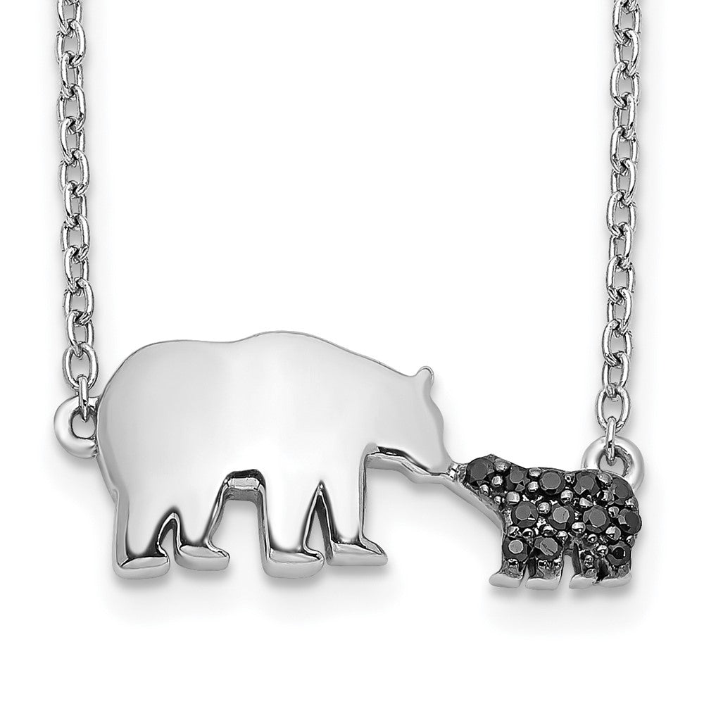 14K Weißgold Schwarz Echt Diamant Mutter und Baby Bär 18 in Halskette
