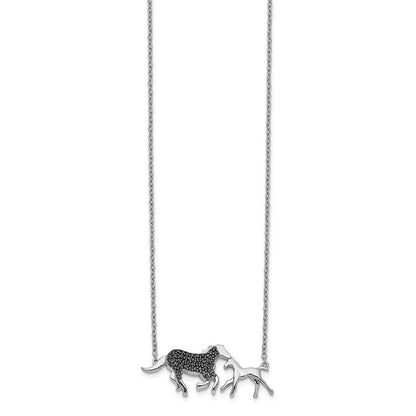 14K Weißgold Schwarz Echt Diamant Mutter & Baby Pferd Halskette