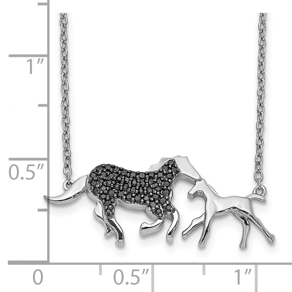 14K Weißgold Schwarz Echt Diamant Mutter & Baby Pferd Halskette