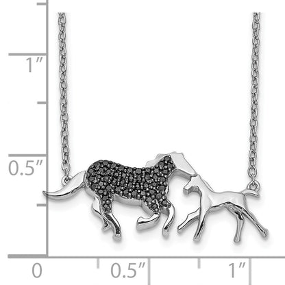 14K Weißgold Schwarz Echt Diamant Mutter & Baby Pferd Halskette