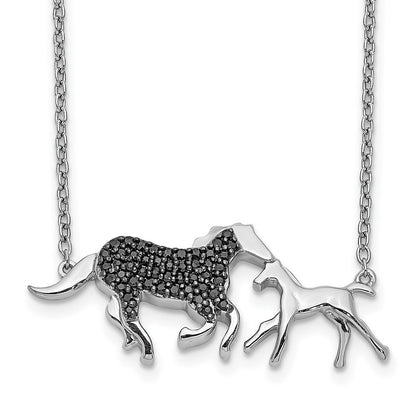 14K Weißgold Schwarz Echt Diamant Mutter & Baby Pferd Halskette