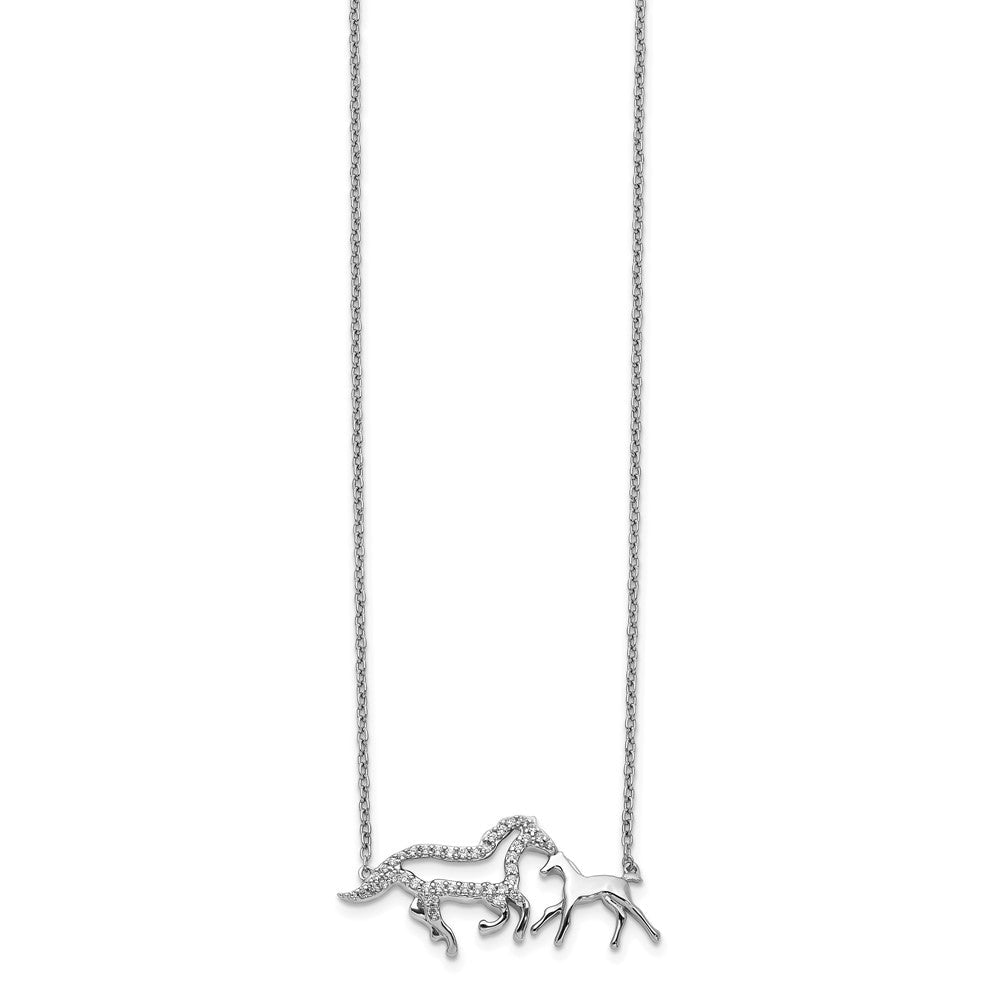 14K Weißgold Echt Diamant Mutter & Baby Pferd Halskette