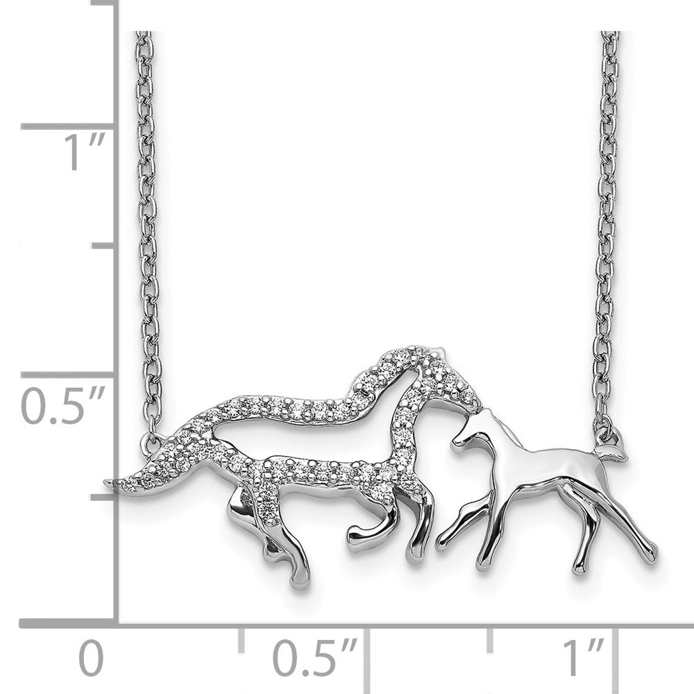 14K Weißgold Echt Diamant Mutter & Baby Pferd Halskette