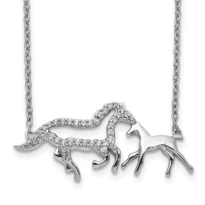 14K Weißgold Echt Diamant Mutter & Baby Pferd Halskette