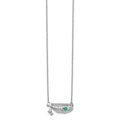 14K Weißgold Echt Diamant Stab mit Smaragd Feder 18 Zoll Halskette