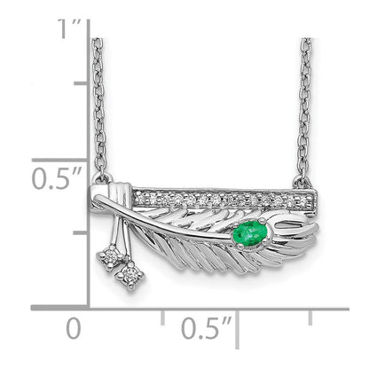14K Weißgold Echt Diamant Stab mit Smaragd Feder 18 Zoll Halskette
