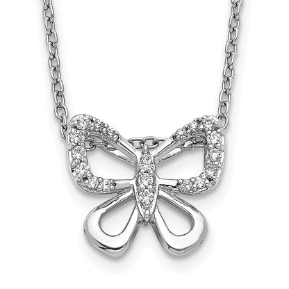 14K Weißgold Echt Diamant Schmetterling 18 Zoll Halskette