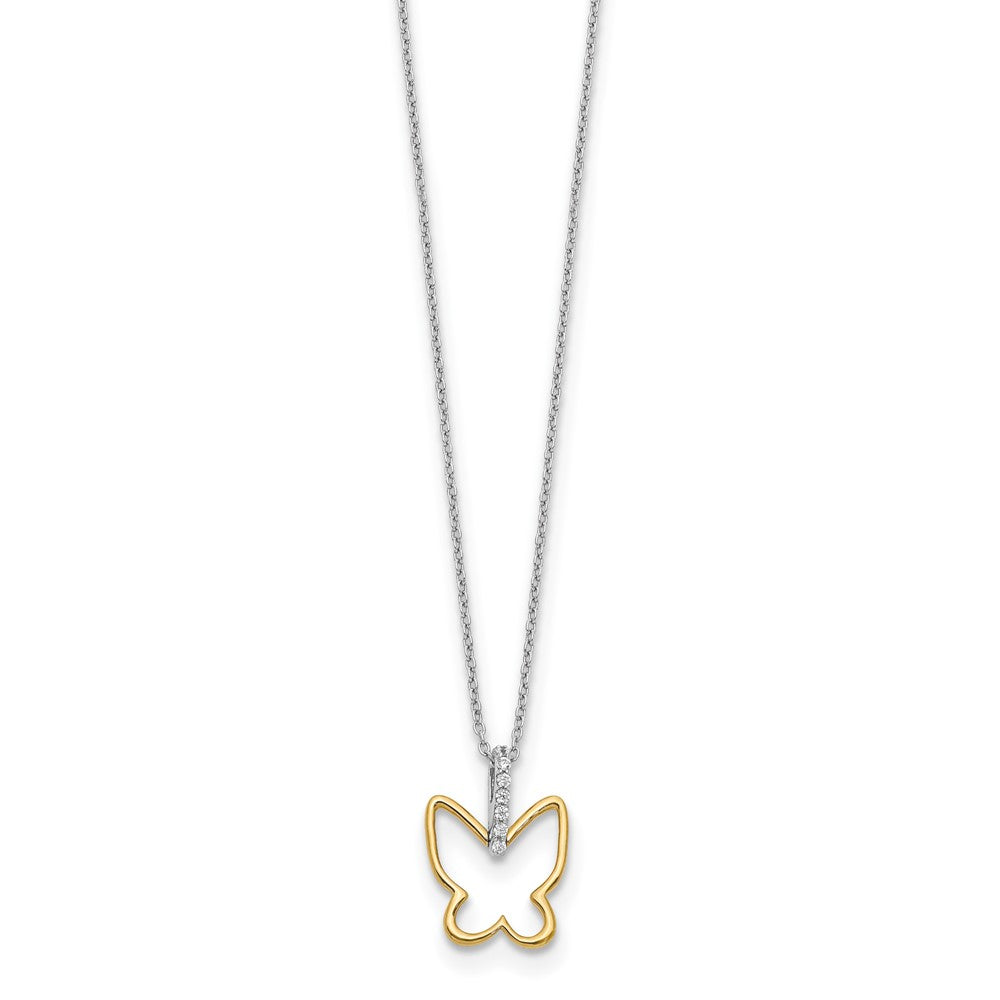 14K Bicolor Gold Echt Diamant Schmetterling 18 Zoll Halskette