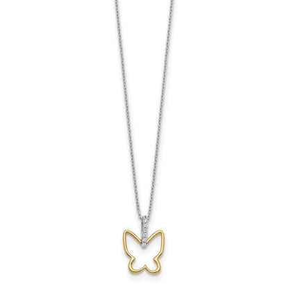 14K Bicolor Gold Echt Diamant Schmetterling 18 Zoll Halskette