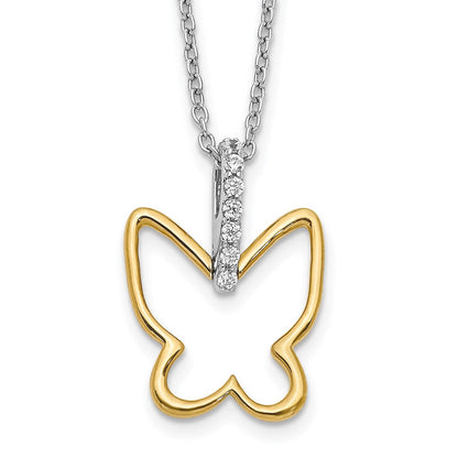 14K Bicolor Gold Echt Diamant Schmetterling 18 Zoll Halskette