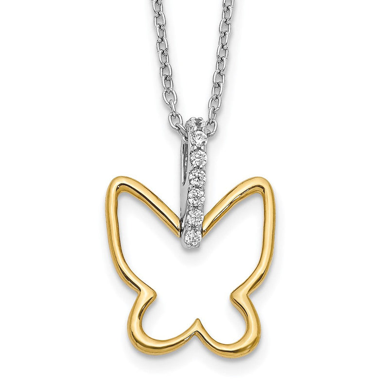 14K Bicolor Gold Echt Diamant Schmetterling 18 Zoll Halskette