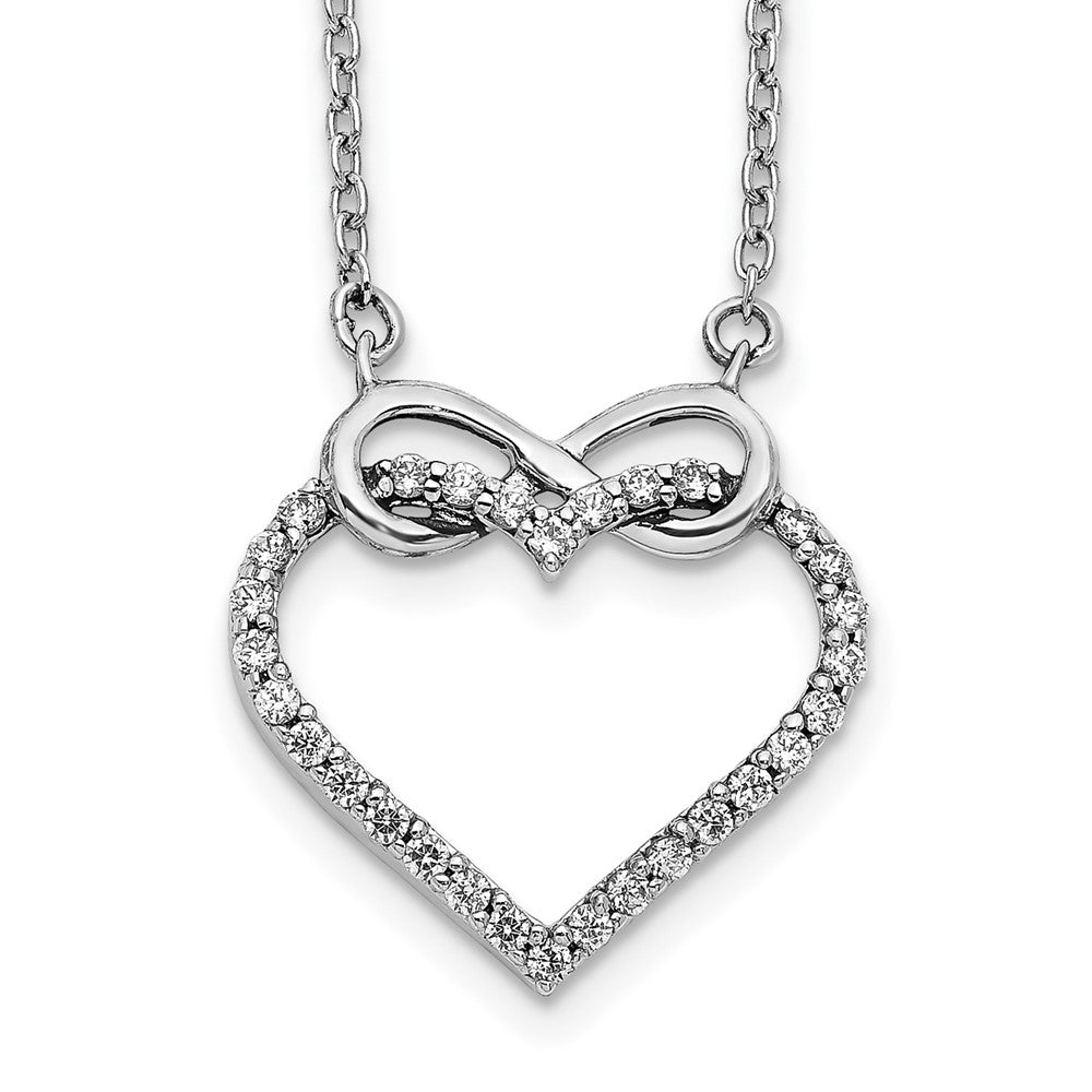 14K Weißgold Echt Diamant Herz Unendlichkeit 18 Zoll Halskette