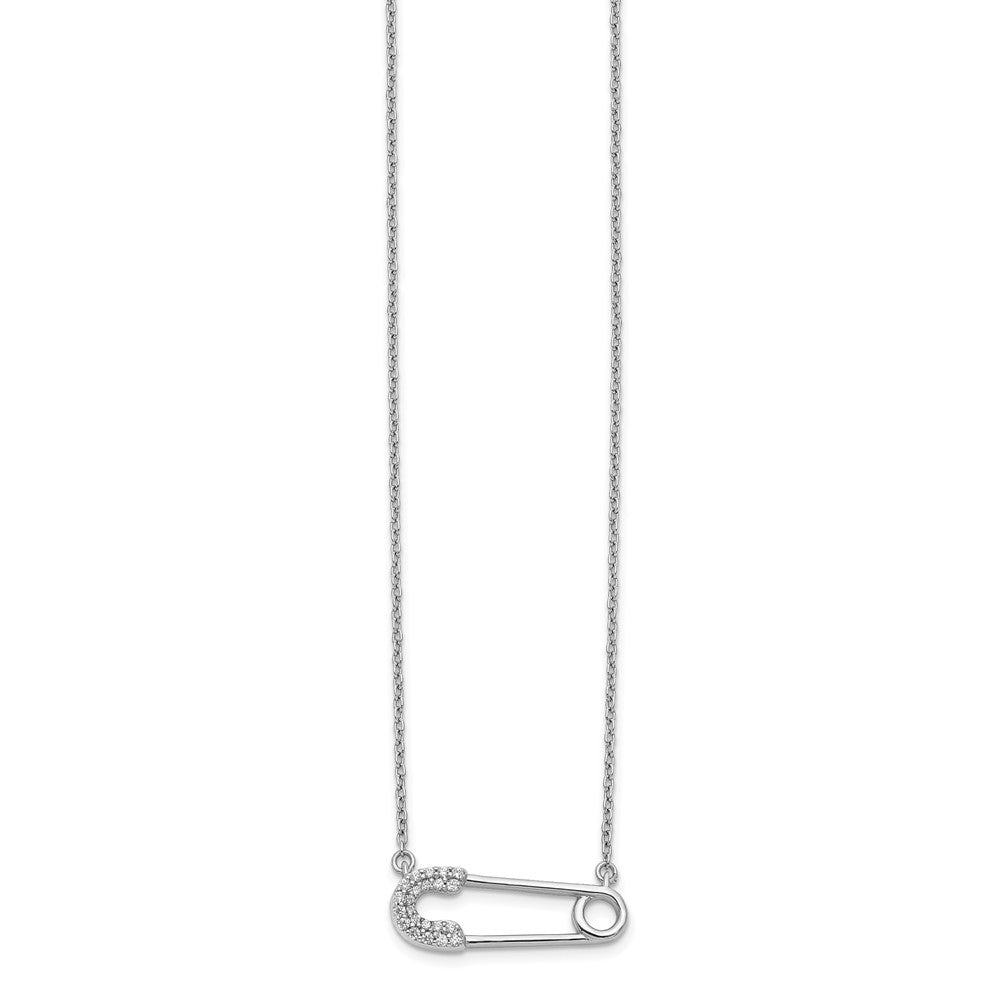 14K Weißgold Echt Diamant Sicherheits Brosche Halskette