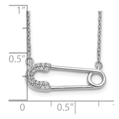 14K Weißgold Echt Diamant Sicherheits Brosche Halskette