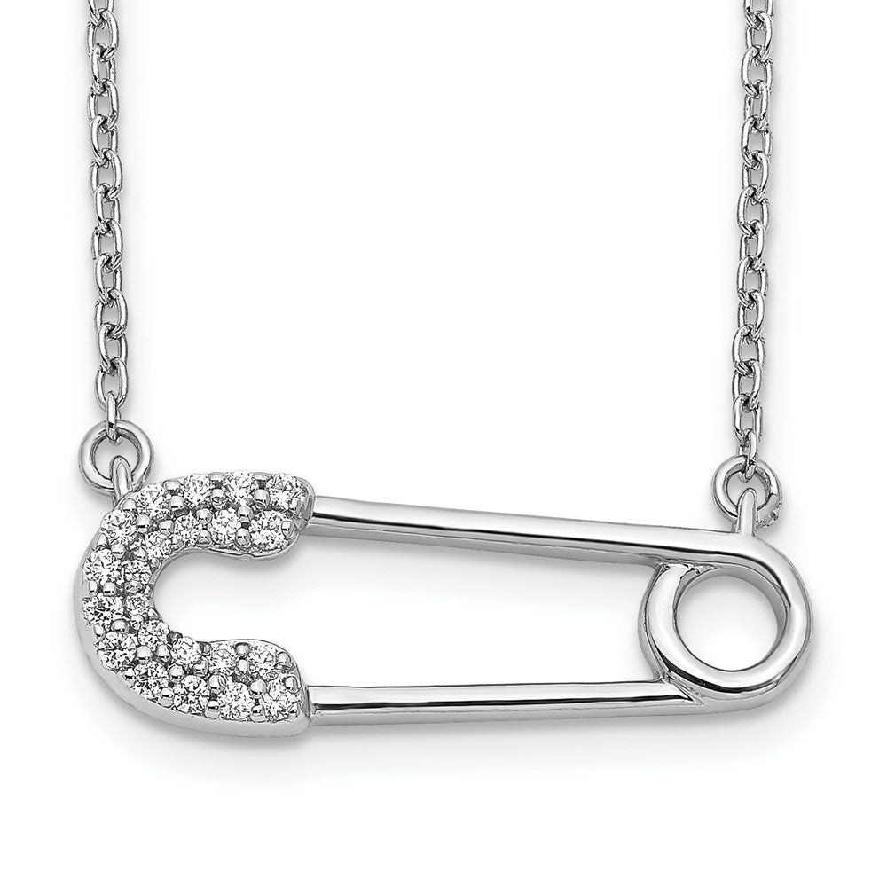 14K Weißgold Echt Diamant Sicherheits Brosche Halskette